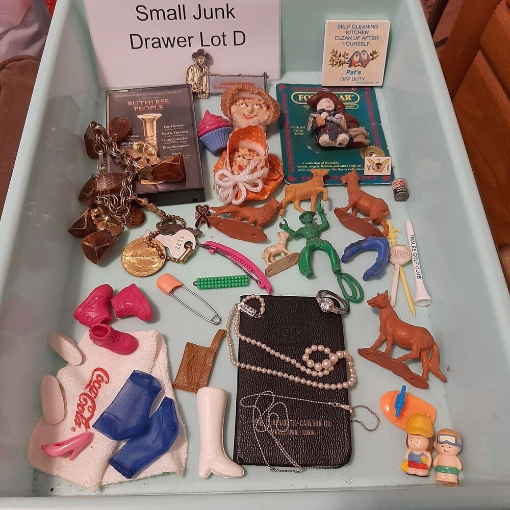 Small JUNK DRAWER LOT D: Smalls Jewelry Trinkets Cassette Tape Toys Ring Magnets